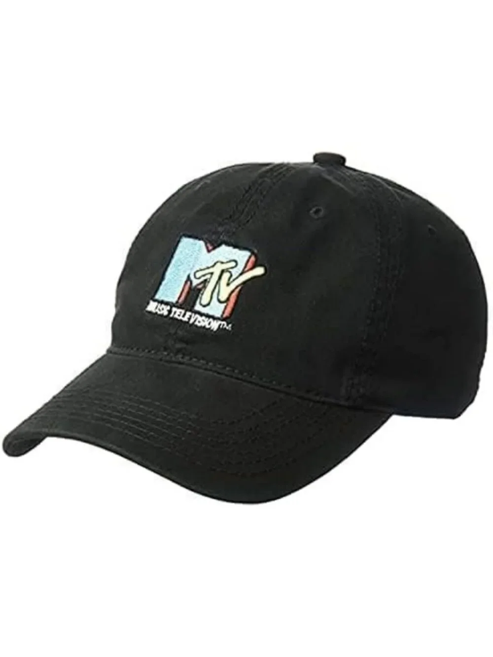 Vintage Embroidered Logo Baseball Cap, Adjustable Cotton Hat, Curved Brim, Black